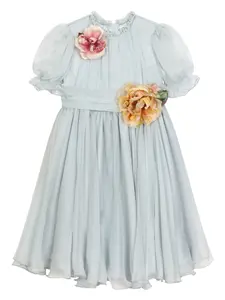 Шифоновое платье с цветочной аппликацией Dolce & Gabbana Kids, серый