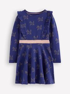 Детское платье Cora с длинными рукавами из хлопка Mini Boden, Navy Foil Poodles