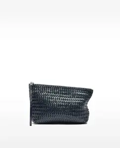 Сумка ручной работы из кожи в стиле сабо с плетеными деталями и гладкой молнией Parfois, темно-синий