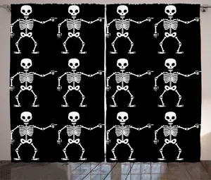 Штора ABAKUHAUS Skeleton Rustic, дизайн на Хэллоуин, универсальная ленточная штора для гостиной с петлями и крючками, 280 x 225 см, цвет: угольно-серый и белый Abakuhaus