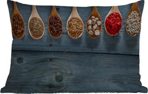 Подушка для улицы - Специи - Ложка - Дерево - Кухня - Специи - Промышленные - 60 x 40 см - Устойчива к погодным условиям - Подушка для отдыха - Декоративная подушка - Подушка для дома MuchoWow
