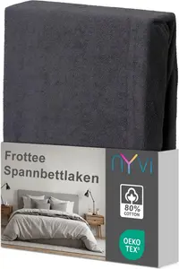 Простыня на резинке DreamScience Terry Cloth 180x200 - 200x200 см, цвет антрацит, для матрасов высотой до 22 см - теплая и уютная, хорошо впитывает влагу, быстросохнущая NYVI