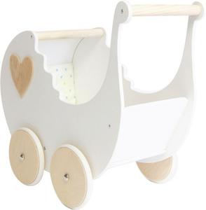 Белая кукольная коляска с рюшами и сердечком. Majsternia Zabawek