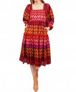 Красное разноцветное платье миди с омбре в виде сердца Ivy Jane