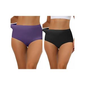 2 упаковки женских эластичных трусов с высокой талией без следов, дышащее хипстерское нижнее белье без показа, разноцветные ALLEGRA K, цвет Black Dark Purple