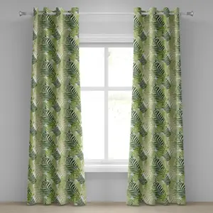 Шторы-люверсы ABAKUHAUS Leaf, тропические экзотические пальмовые листья, натуральный ботанический рисунок, весна-лето, декоративные двухпанельные шторы, 280 см x 225 см, цвет экрю Abakuhaus