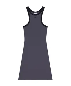 Стально-Синее платье без рукавов с открытой спиной и вырезом-борцовкой Courrã¨Ges, черный