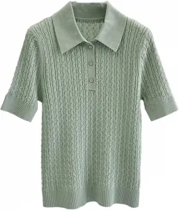 Женская простая поло с воротником, вязаная, с коротким рукавом