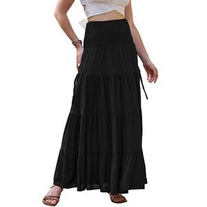 Летняя макси-юбка для женщин на резинке с высокой талией и карманами Inspire Chic, Black