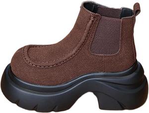 Женские кожаные ботильоны на платформе, ретро британские повседневные ботинки, модные легкие удобные средние ботинки с толстой подошвой HuayoRong, Brown