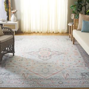 Ковер SAFAVIEH, 244 x 244 см, моющийся, коллекция Tucson - Light Grey & Light Green, противоскользящий, идеален для помещений с высокой проходимостью: гостиная, спальня, домашний офис, столовая (TSN913F-8SQ)