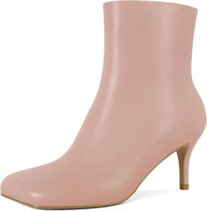 Женские ботильоны Soireelady с низким каблуком 2,5 дюйма, квадратный носок, боковая молния, осенние и зимние короткие ботинки, Nude