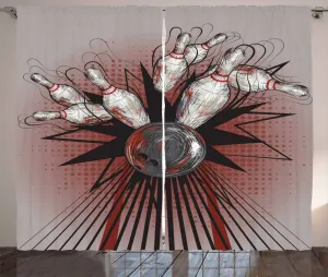 Штора ABAKUHAUS Bowling Party в деревенском стиле, с булавками Ball Crash, для спальни, присборенная, с петлями и крючками, 280 x 225 см, цвет: фиолетовый, серый, красный Abakuhaus