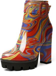 Женские ботильоны на платформе Esvowido, с круглым носком, грубой подошвой, пряжкой, массивным каблуком, молнией сбоку и мехом, зимние короткие ботинки, Heatmap