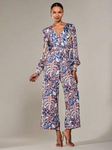 V-образный вырез комбинезон с длинными рукавами и абстрактным цветочным принтом Jolie Moi, Multi