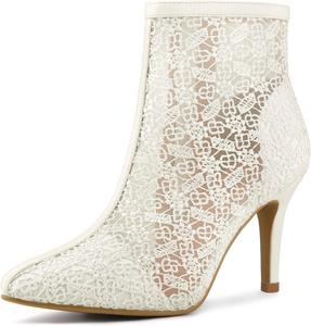 Женские кружевные ботильоны на шпильке Allegra K с вышивкой и цветочным рисунком, White