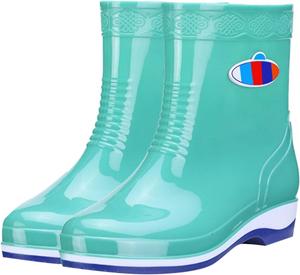 Резиновые сапоги для женщин, широкие голенища, короткие дождевые ботинки с протекторной подошвой, модные водонепроницаемые садовые обувь для дам, легкие, противоскользящие сапожки для улицы для зимы и весны, для рыбалки и прогулок Jyswoshoe, зеленый