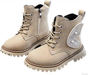 Детские ботильоны для девочек на шнуровке с боевым стилем, ковбойские, с боковой молнией, короткие, с крылышками бабочки, из ПУ, для активного отдыха и походов Generic, Beige