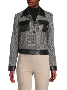 Куртка из искусственной кожи с отделкой в ​​ломаную клетку DKNY, цвет Black Ivory