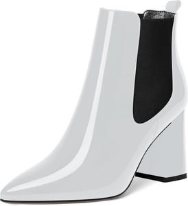 Женские уличные ботильоны ROSERWISH с острым носком, эластичными вставками, лакированные, стильные, на массивном каблуке 3,3 дюйма