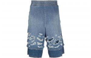 Джинсовые шорты с эффектом потертостей DIESEL, синие