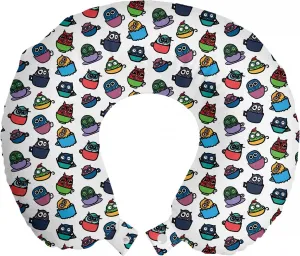 Подушка для шеи "Сова" от ABAKUHAUS, забавная сова в кофейной чашке, дорожный аксессуар из пеноматериала для самолета и автомобиля, 30 x 30 см, разноцветная Abakuhaus