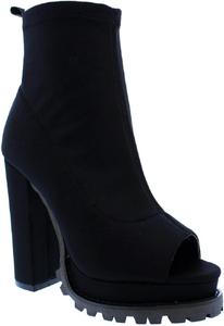 Liliana Women Fashionable Peep Open Toe Cutout Chunky Heel Bootie, Monclairblack