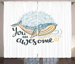 Штора ABAKUHAUS Синяя мандала в деревенском стиле, пастельный узор Китовые волны, универсальная ленточная штора для гостиной с петлями и крючками, 280 x 225 см, разноцветная Abakuhaus