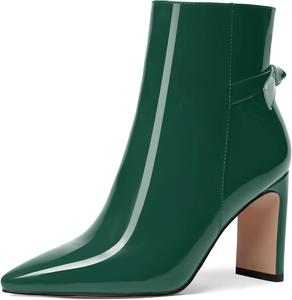 Женские ботильоны FEMSTEP с острым носком, на высоком каблуке 8,5 см, застежка-молния, лакированная кожа, для праздников и вечеринок, Dark Green