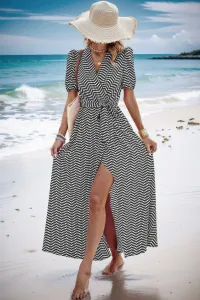 Платье с принтом в горошек, открытым передом, поясом и узлом, V-образным вырезом Truedames