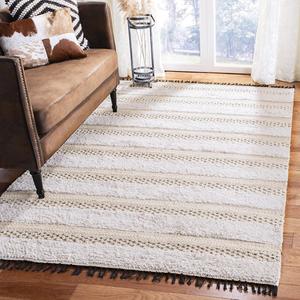 Ковер SAFAVIEH, 122 x 122 см, Boston Collection, Ivory & Beige, ручной работы, плоское плетение, хлопковая бахрома, идеален для помещений с высокой проходимостью в гостиной, спальне (BOS101A)