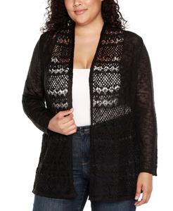Кардиган большого размера с открытым передом и ажурной отделкой Belldini, Black