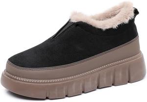 Зимние женские ботинки с легким надеванием, теплые снежные ботиночки, короткие замшевые ботинки на щиколотку с флисовой подкладкой, уютные водонепроницаемые нескользящие обувь для прогулок в холодную погоду и повседневной носки Qacksv, Black