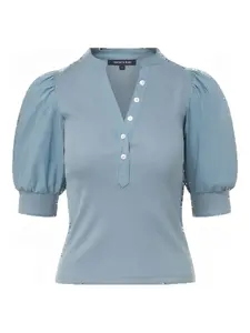 Топ с рукавами-буфами и застежкой на пуговицы Veronica Beard, синий