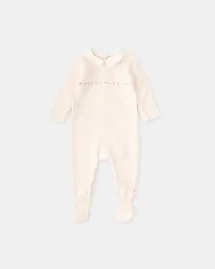 Вязаный детский комбинезон для мальчика с ножками Tutto Piccolo, пастельно-розовый