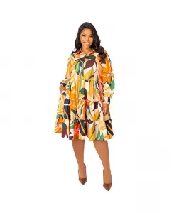 Платье-рубашка с длинным рукавом и ярусами в цветочном принте, plus size Buxom Couture, оранжевый