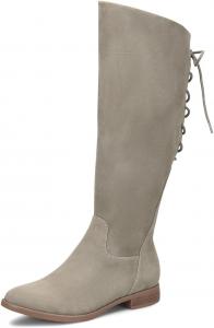 Женские сапоги YDN до колена с шнуровкой, плоские, с круглым носком, длинные ботильоны, блокированный низкий каблук, боковая молния, для вечеринок, покупок и повседневной носки, размеры US 4-16, Grey