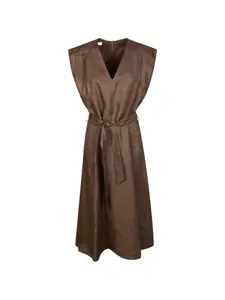Платье миди с V-образным вырезом и поясом Slowear, коричневый