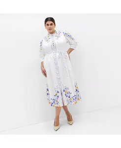 Платье миди с цветочным принтом Annabelle на пуговицах больших размеров CITY CHIC, синий