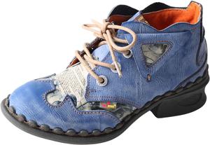 Женские кожаные ботильоны TMA EYES для улицы с среднем каблуке, кожаный материал с цветочным и газетным принтом, Blue