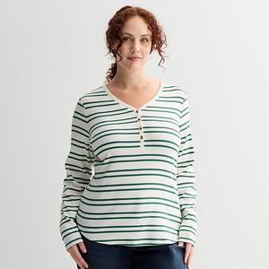 Худи с длинным рукавом Slim Fit Plus Size Sonoma Goods For Life, Green Ecru Stripe