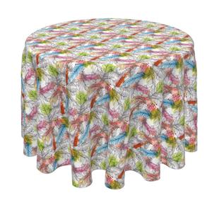 Круглая скатерть, 100 % полиэстер, 90 дюймов, круглая, с нарисованными перьями и акварельными пятнами.