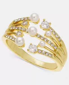 Кольцо с кристаллами и искусственным жемчугом, эксклюзивно в Macy's Charter Club, gold