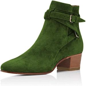 Женские ботинки YDN с низким каблуком из замши в стиле ковбой с пряжкой, на высокой щиколотке, Olive