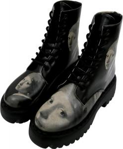 Женские боевые ботинки DOGO - веганская кожа и ручная работа, платформа, Girl With A Pearl Earring Bw