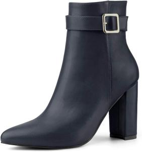 Женские ботильоны Allegra K с заостренным носком, декором в виде пряжки и каблуком, Navy Blue