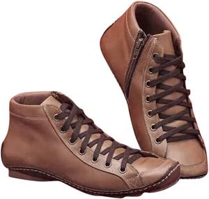 Женские повседневные кожаные винтажные ботинки на шнуровке с боковой молнией, с круглым носком, ботинки и обувь для женщин с низким каблуком Dsisskai, Yellow