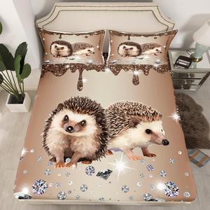 Erosebridal Фиттед простыня Hedgehog бежево-коричневая с блёстками, кристаллами и художественным узором, комплект постельного белья в стиле джунглей, Sliver White Beige Brown