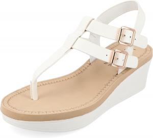Женские сандалии Journee с ремешком на щиколотке, платформой и застежкой-пряжкой, комфортный клиновидный каблук, модель Bianca Journee Collection, белый