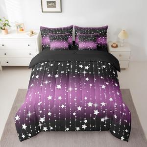 Erosebridal Комплект постельного белья Space Star Glitter Ombre Black Purple с градиентным принтом и реверсивным дизайном, Black Light Purple